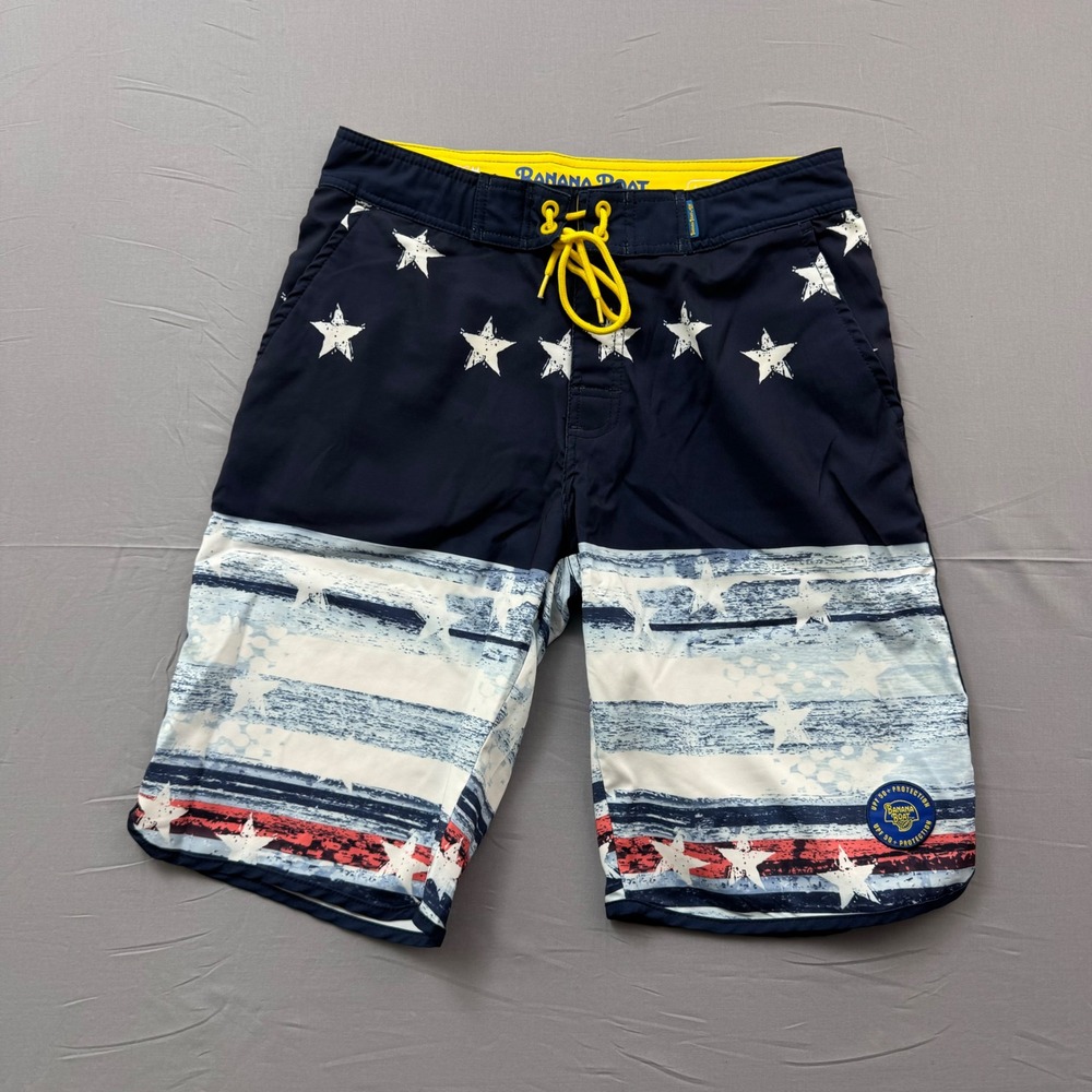 Banana Boat Mens American Flag Board Shorts Navy Blue Stars Stripes UPF 50+ Swim